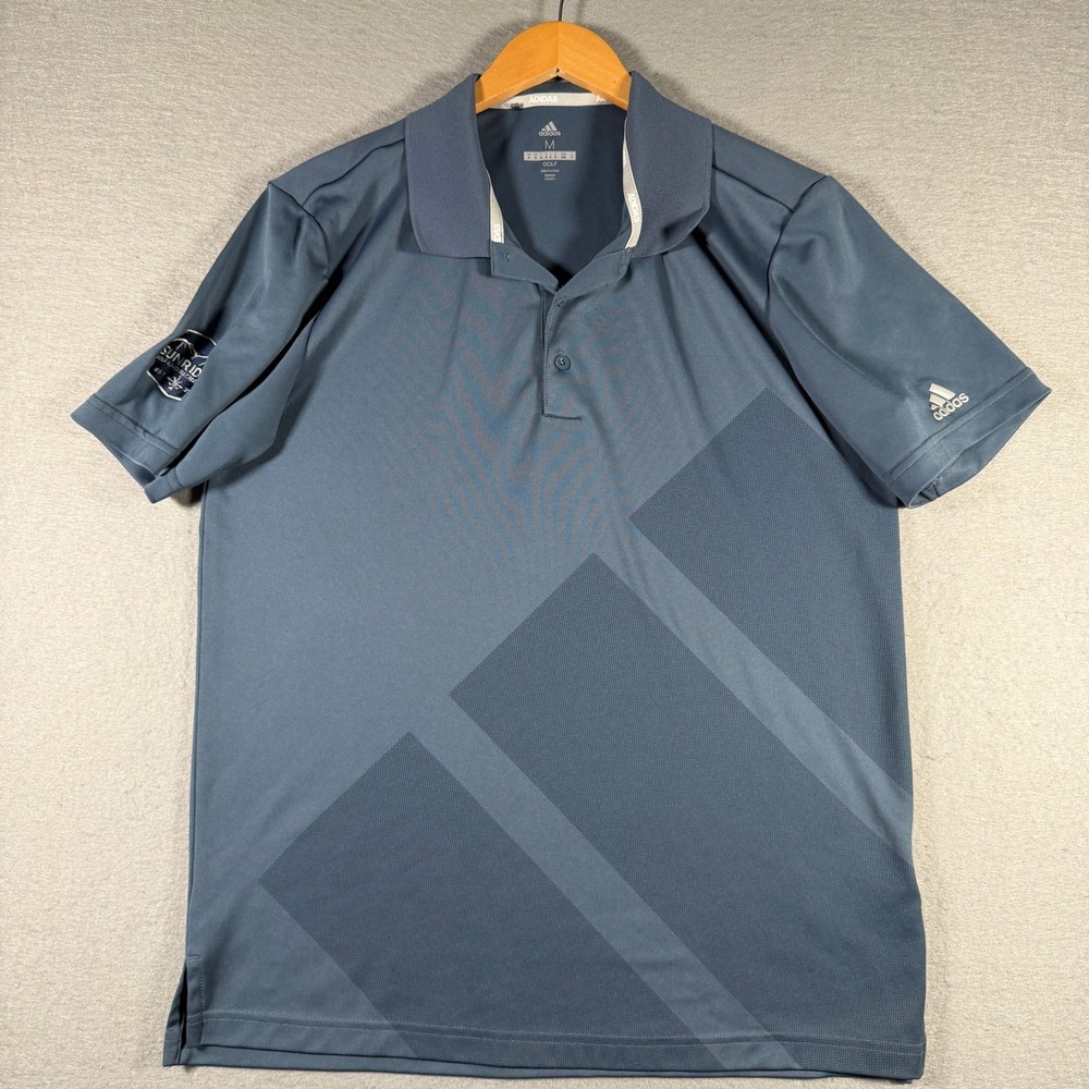 Adidas Golf Mens Blue‎ Diagonal Stripe Polo Shirt CZ8218 Medium Sunridge Patch